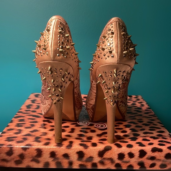Naughty Monkey's Multi-Color Glam Dandy Spiked Heels in Beige Snake-print. - Picture 5 of 10